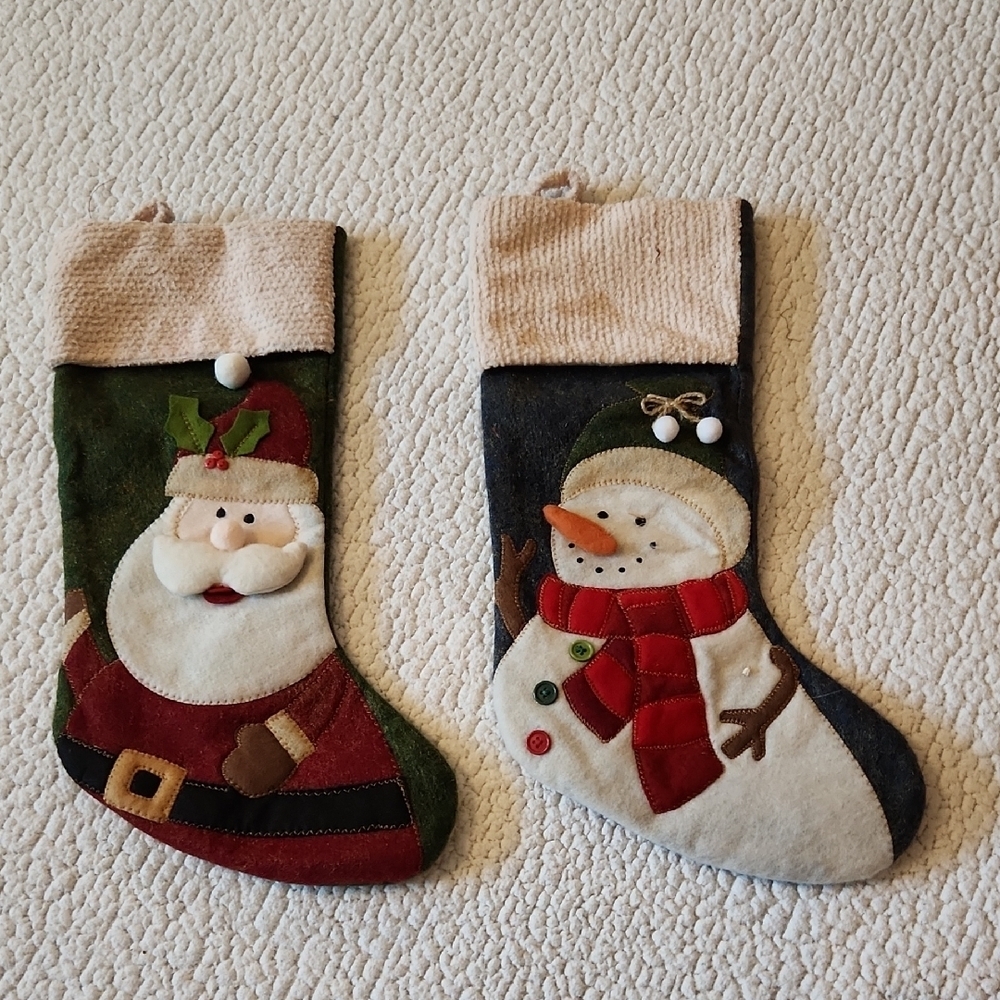 Christmas At Home Felt Metalic Sparkle Santa And Snowman Stockings Set Holiday